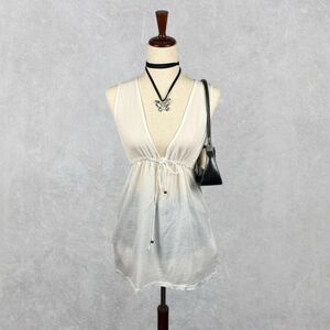 White Boho Sleeveless Drawstring Tie Babydoll Tunic Top